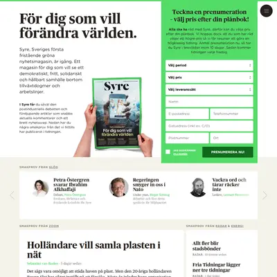 Syre, tidningensyre.se startsida 2015