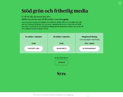Syre, tidningensyre.se startsida 2018