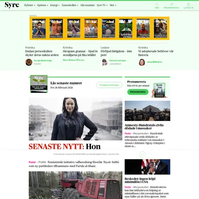 Syre, tidningensyre.se startsida 2021