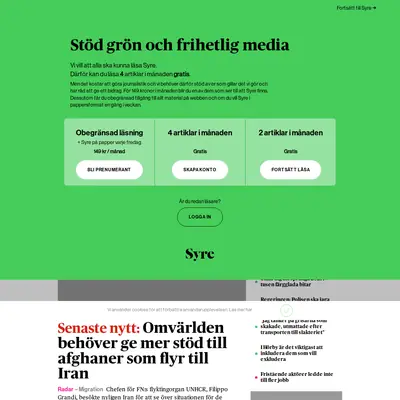 Syre, tidningensyre.se startsida 2022