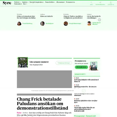 Syre, tidningensyre.se startsida 2023