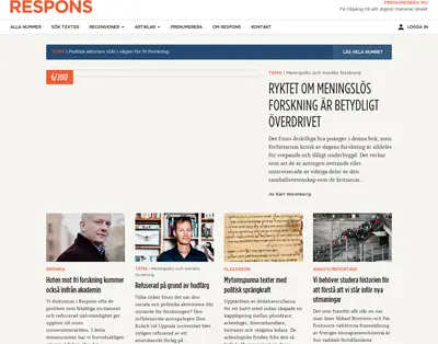 tidskriftenrespons.se startsida 2018