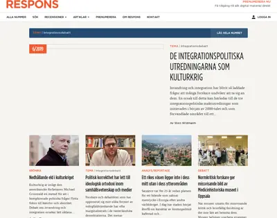 tidskriftenrespons.se startsida 2020