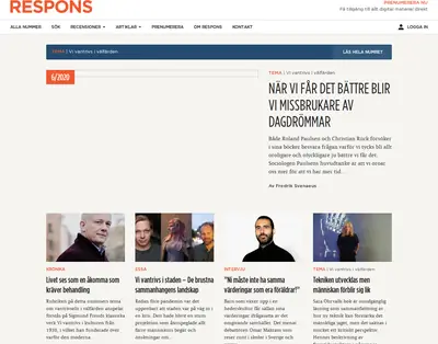 tidskriftenrespons.se startsida 2021