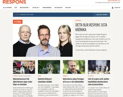 tidskriftenrespons.se startsida 2023