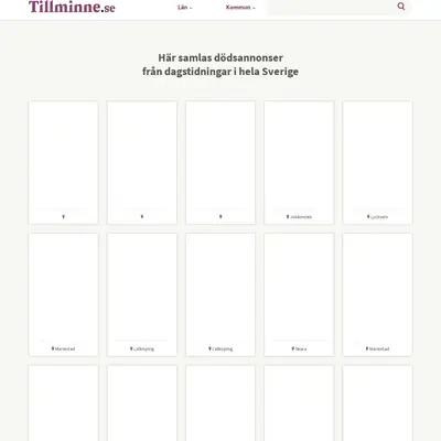 www.tillminne.se startsida 2020