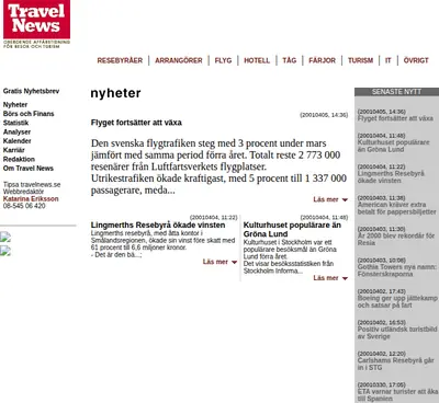 www.travelnews.se startsida 2001