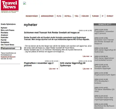 www.travelnews.se startsida 2003