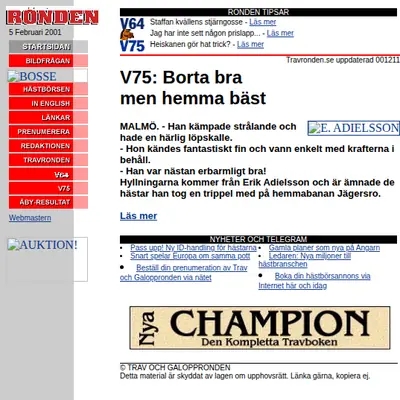 Travronden startsida 2001