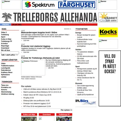 Trelleborgs Allehanda startsida 2001