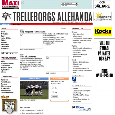 Trelleborgs Allehanda startsida 2002