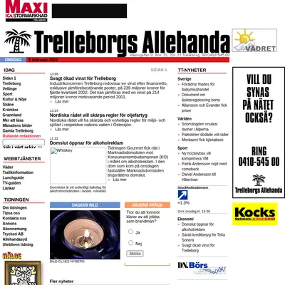 Trelleborgs Allehanda startsida 2003