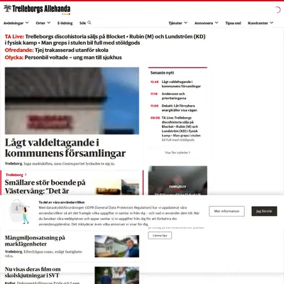 Trelleborgs Allehanda startsida 2021