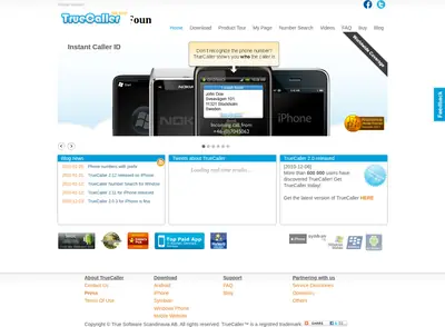 Truecaller.com startsida 2011