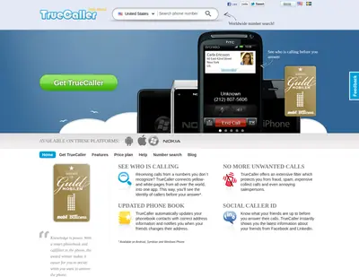 Truecaller.com startsida 2012
