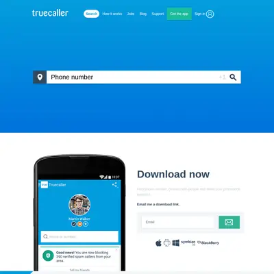 Truecaller.com startsida 2014