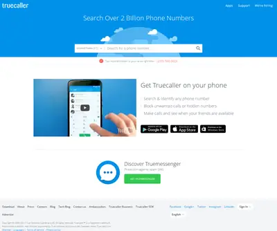 Truecaller.com startsida 2017