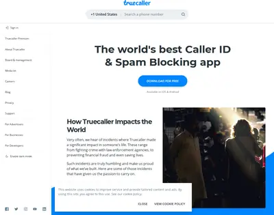 Truecaller.com startsida 2021