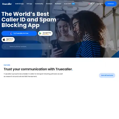 Truecaller.com startsida 2025