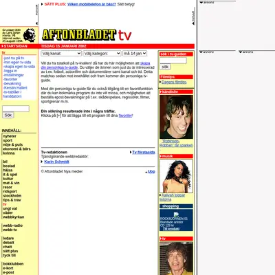 Aftonbladet TV startsida 2002