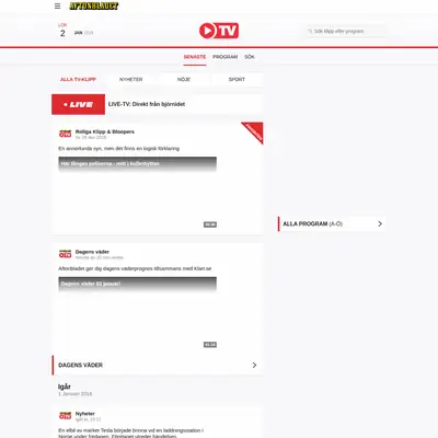 Aftonbladet TV startsida 2016