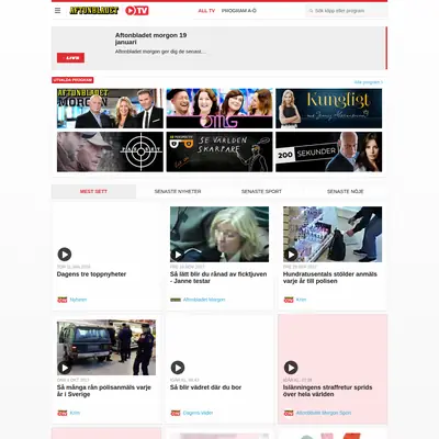 Aftonbladet TV startsida 2018