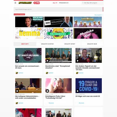 Aftonbladet TV startsida 2020