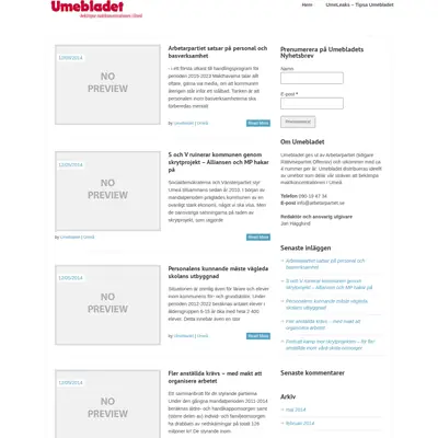 Umebladet startsida 2014