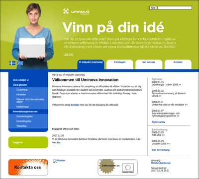 www.uminovainnovation.se startsida 2008
