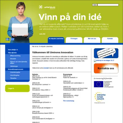 www.uminovainnovation.se startsida 2009