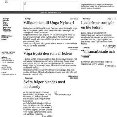 Unga Nyheter, www.unganyheter.se startsida 2005