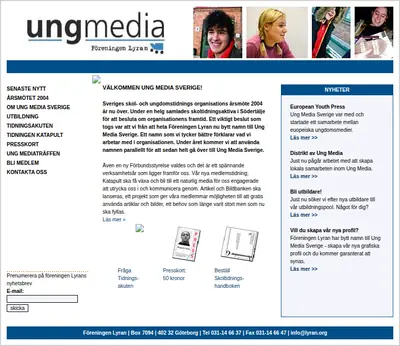 Ung Media Sverige, www.ungmedia.se startsida 2004