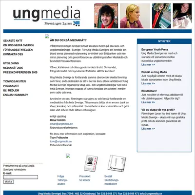 Ung Media Sverige, www.ungmedia.se startsida 2005