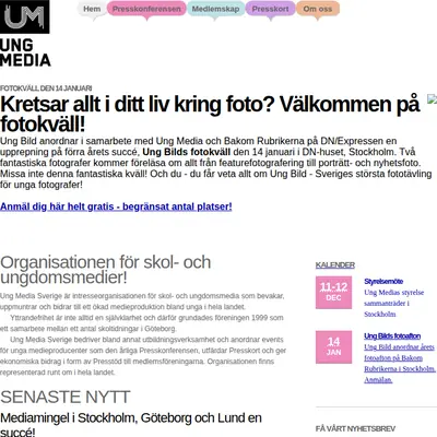 Ung Media Sverige, www.ungmedia.se startsida 2010