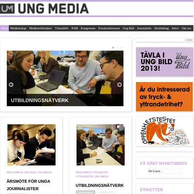 Ung Media Sverige, www.ungmedia.se startsida 2013