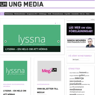 Ung Media Sverige, www.ungmedia.se startsida 2014