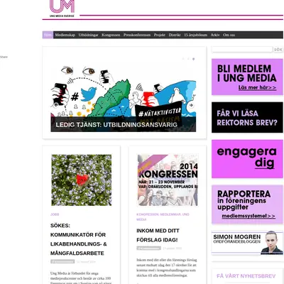 Ung Media Sverige, www.ungmedia.se startsida 2015