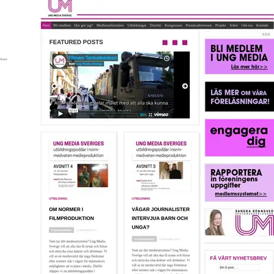 Ung Media Sverige, www.ungmedia.se startsida 2016
