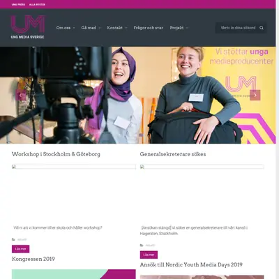 Ung Media Sverige, www.ungmedia.se startsida 2019