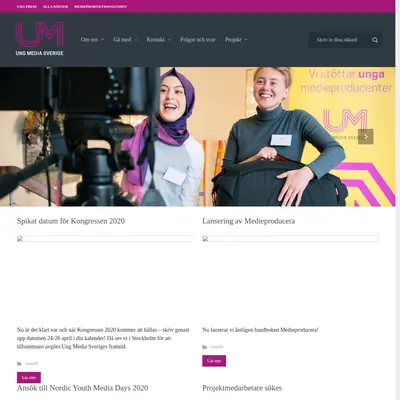 Ung Media Sverige, www.ungmedia.se startsida 2020
