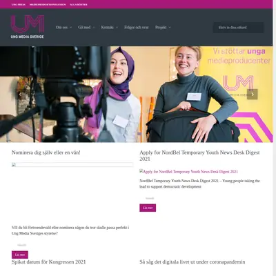 Ung Media Sverige, www.ungmedia.se startsida 2021