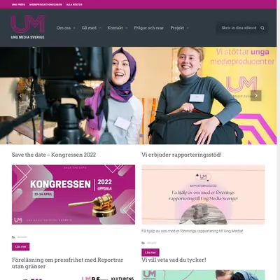 Ung Media Sverige, www.ungmedia.se startsida 2022