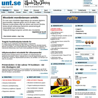 unt.se startsida 2003