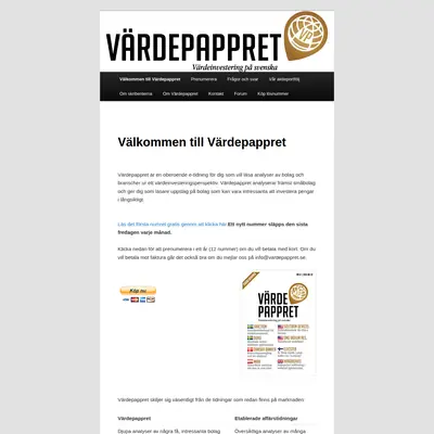 Värdepappret startsida 2016
