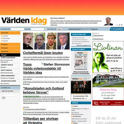 Världen Idag startsida 2009