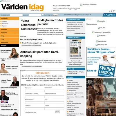Världen Idag startsida 2010