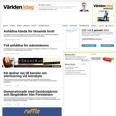 Världen Idag startsida 2012