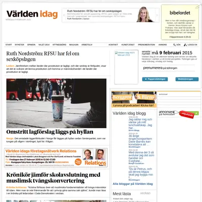 Världen Idag startsida 2015