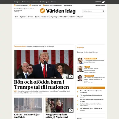 Världen Idag startsida 2020