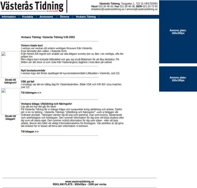 VÄSTERÅS TIDNING startsida 2003